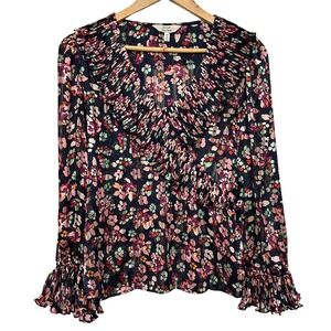 & Other‎ Stories Paris Atelier Floral Long Sleeve Pleated Ruffle Blouse Womens 6